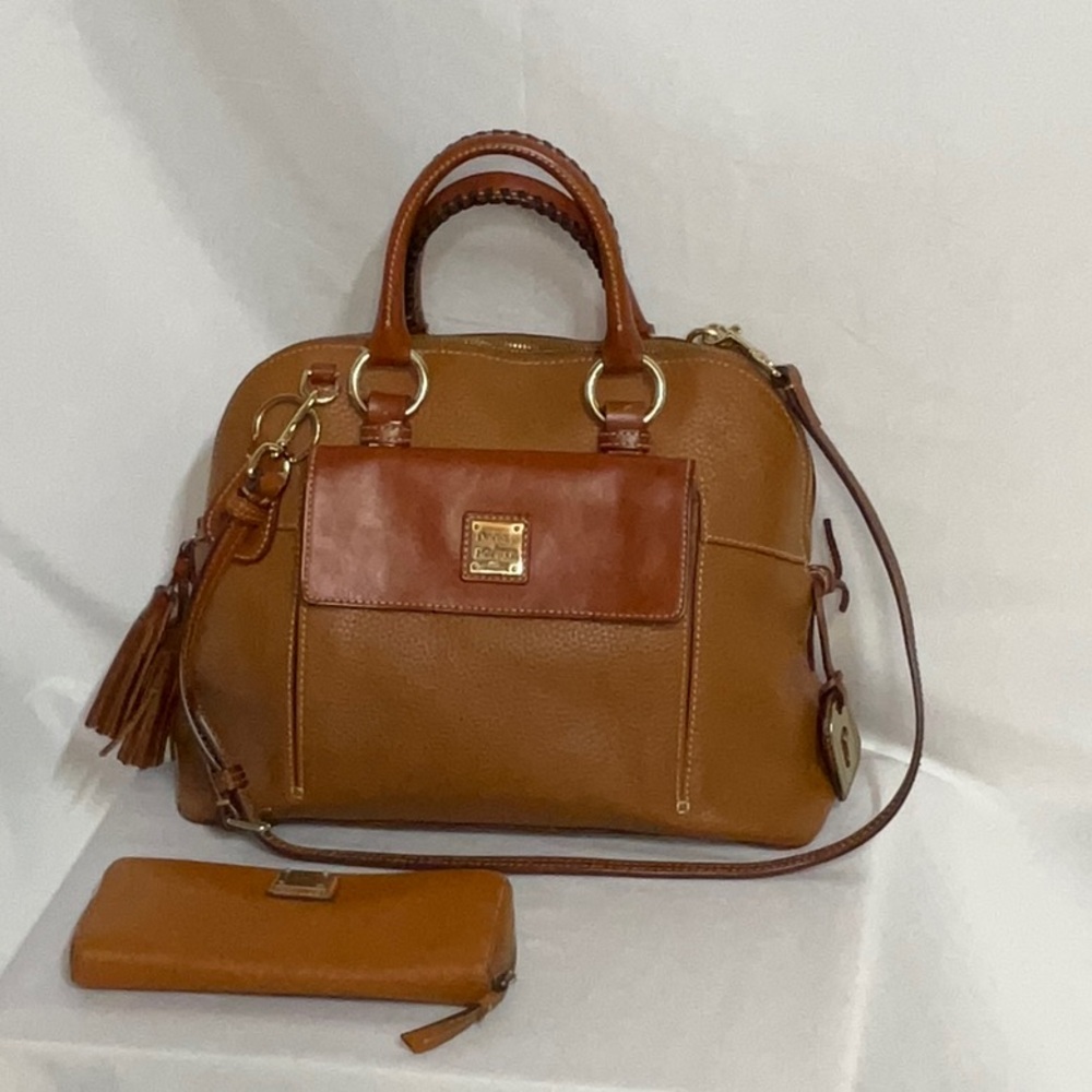 Dooney & Bourke Aubrey Pebble Leather Satchel / Shoulder Bag & Wallet, Caramel - Picture 3 of 16